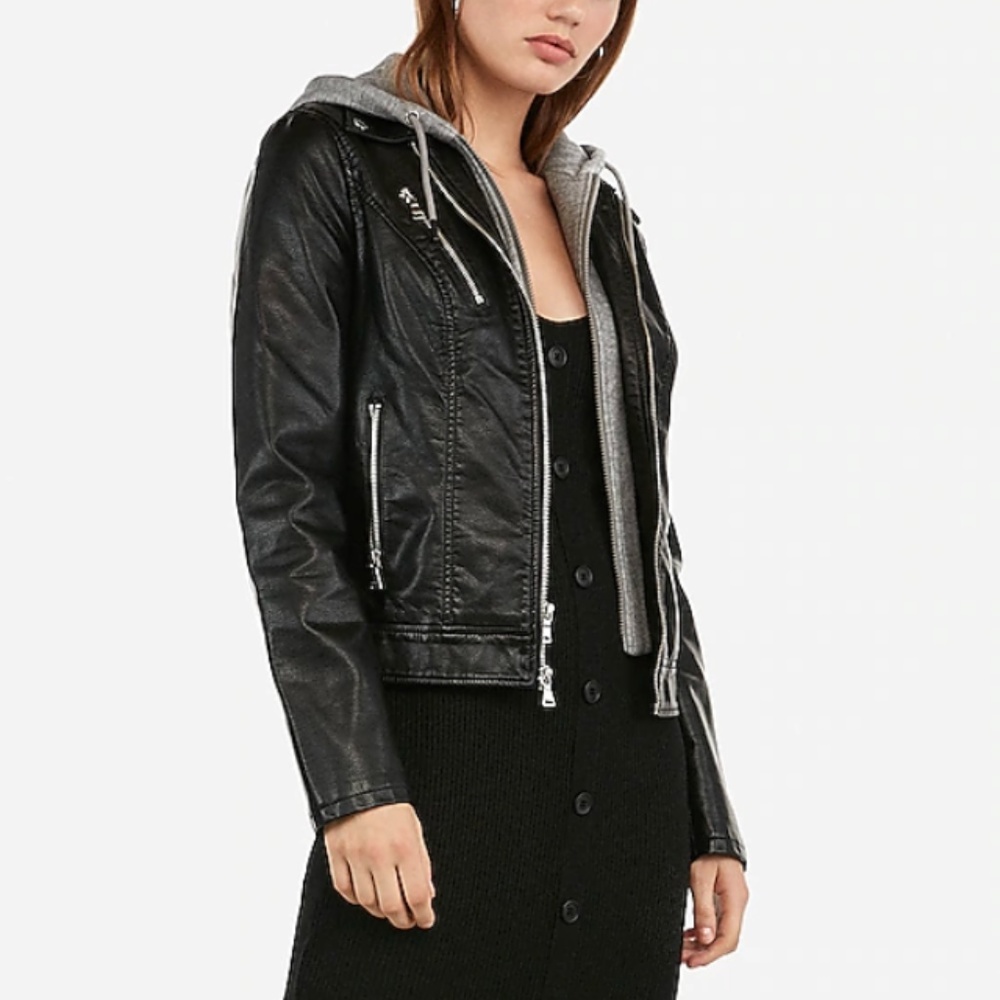 NWT Vegan Leather Removable Hoodie Zip Mot… - Picture 2 of 5
